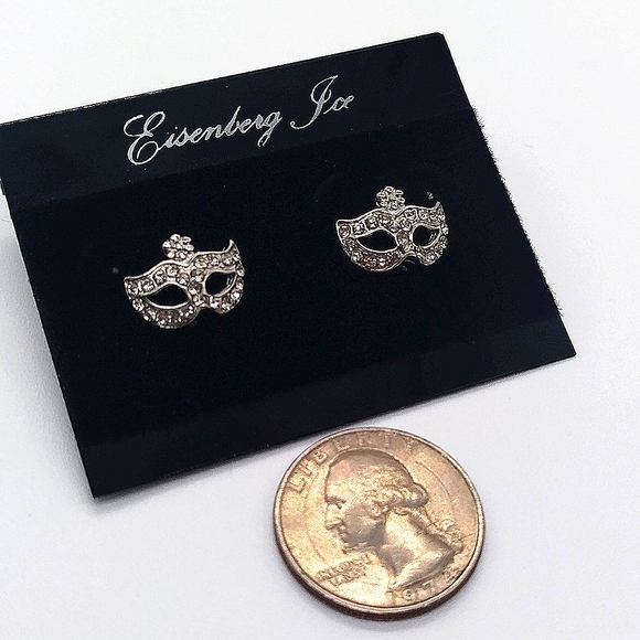 Vintage Eisenberg Ice Masquerade Mask Crystal Stud Earrings-Rare! - Picture 3 of 4